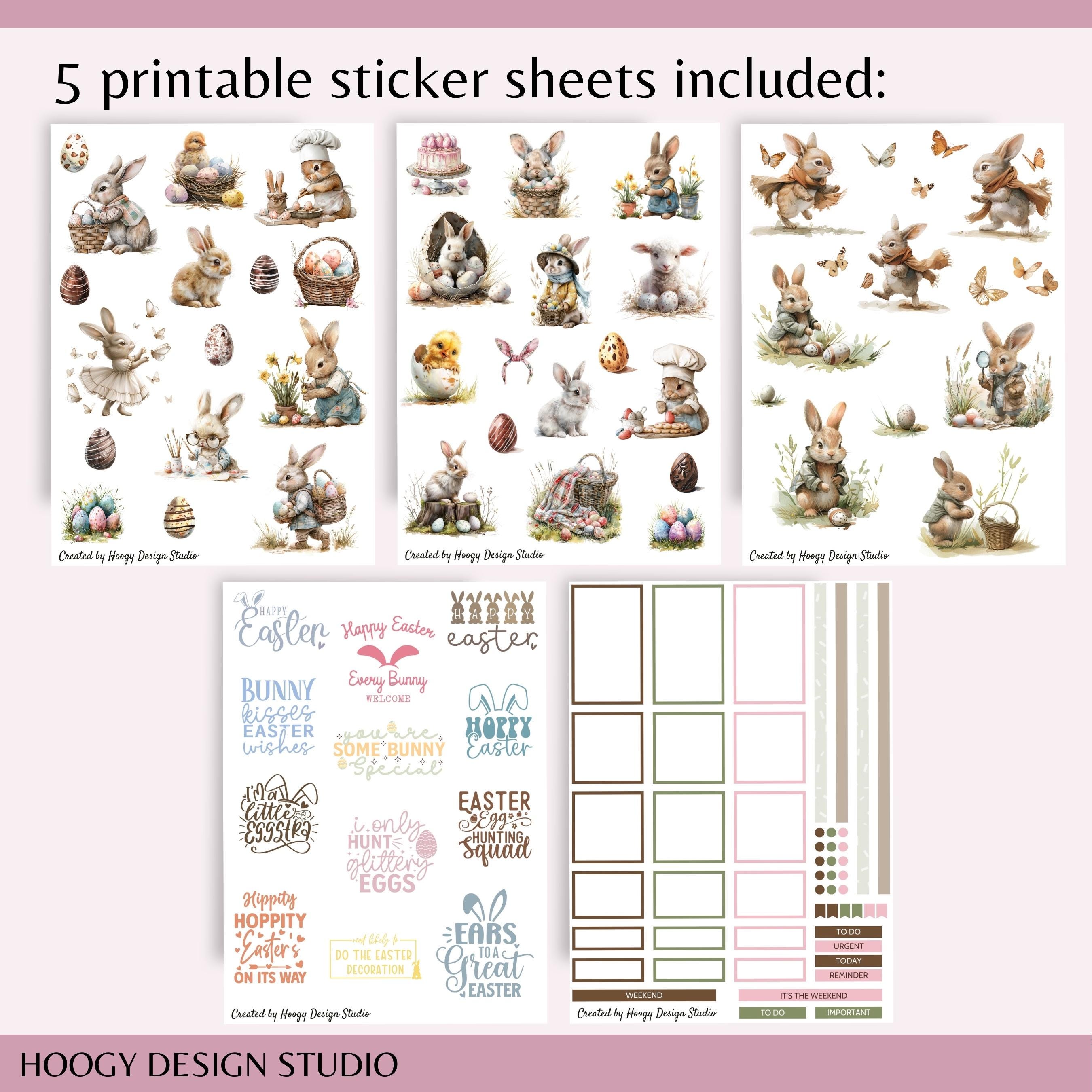 Bunny Bliss Easter Printable Planner Stickers | Spring Decor Bundle for ...