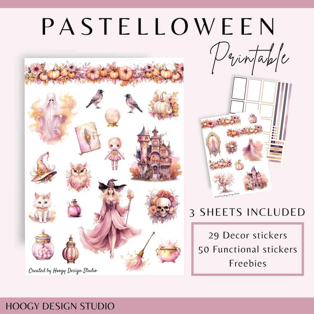 Pastelloween Printable Planner Stickers | Pastel Halloween Decor Bundle ...