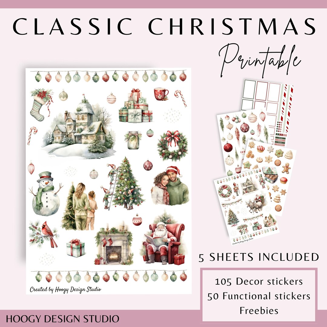 Classic Christmas Printable Planner Stickers | Traditional Holiday ...