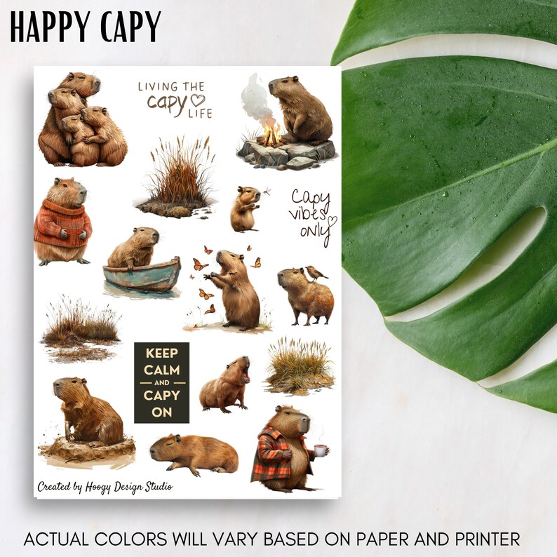 Happy Capy Printable Sticker Sheet | Capybara | Fun Quotes | Animal ...