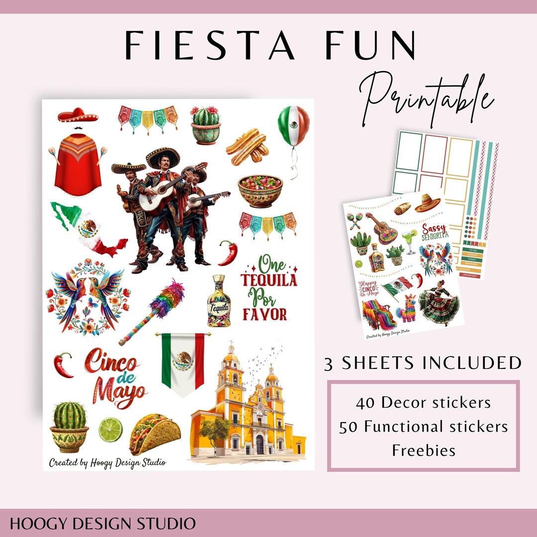 Fiesta Fun Printable Planner Stickers | Cinco De Mayo Decor Bundle for ...