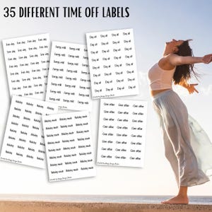 Afdrukbare plannerstickers vrije tijd | 35 minimalistische tekstlabels | Vakantiemodus, vrije dag, stille tijd en meer | Planner dagboek Bujo plakboek