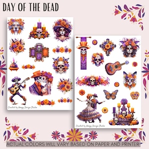 Pegatinas imprimibles para planificador de Halloween / Calavera de azúcar Catrina del Día de los Muertos / Suministros para bujo de scrapbooking
