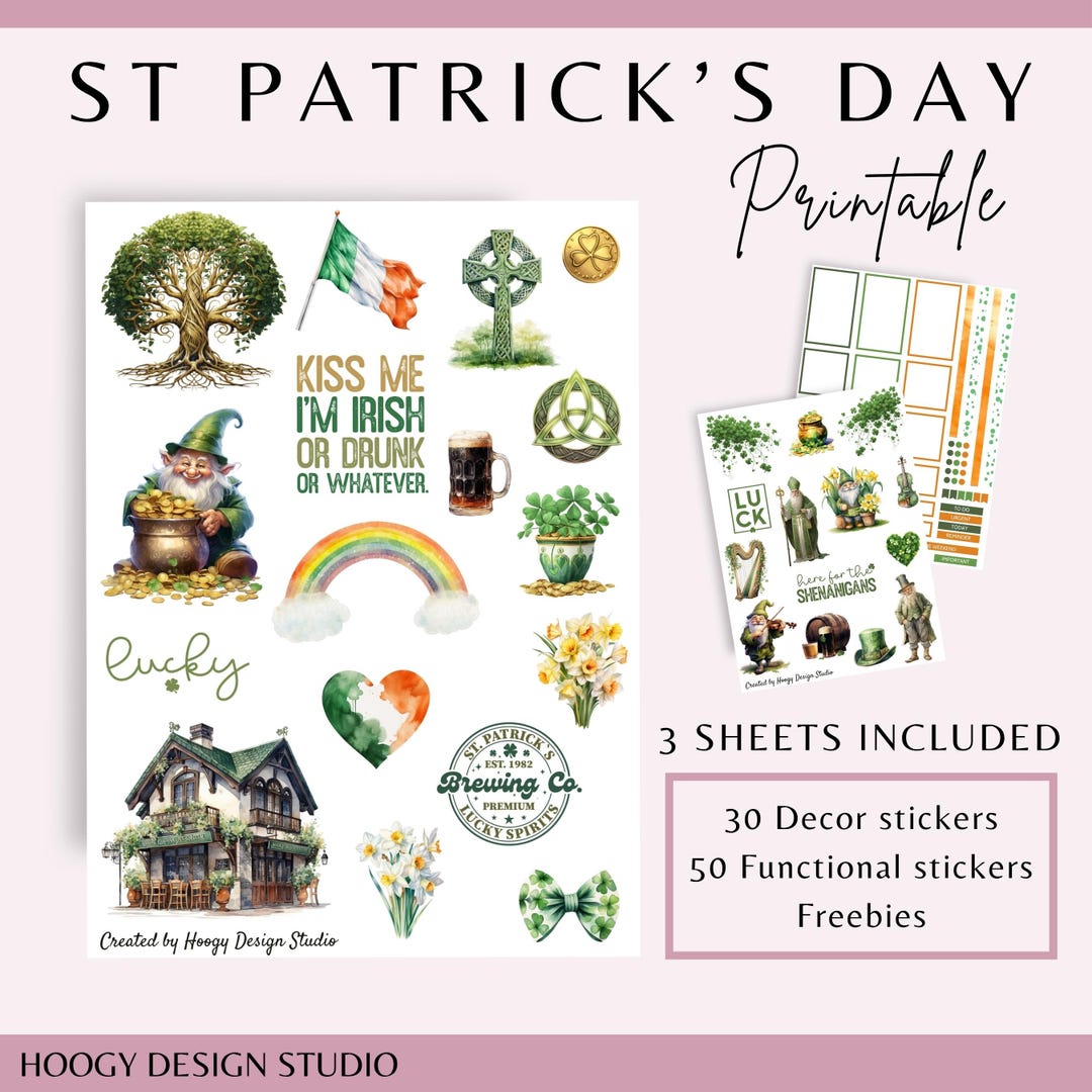 St Patrick’s Day Printable Planner Stickers | Irish Lucky Decor Bundle ...