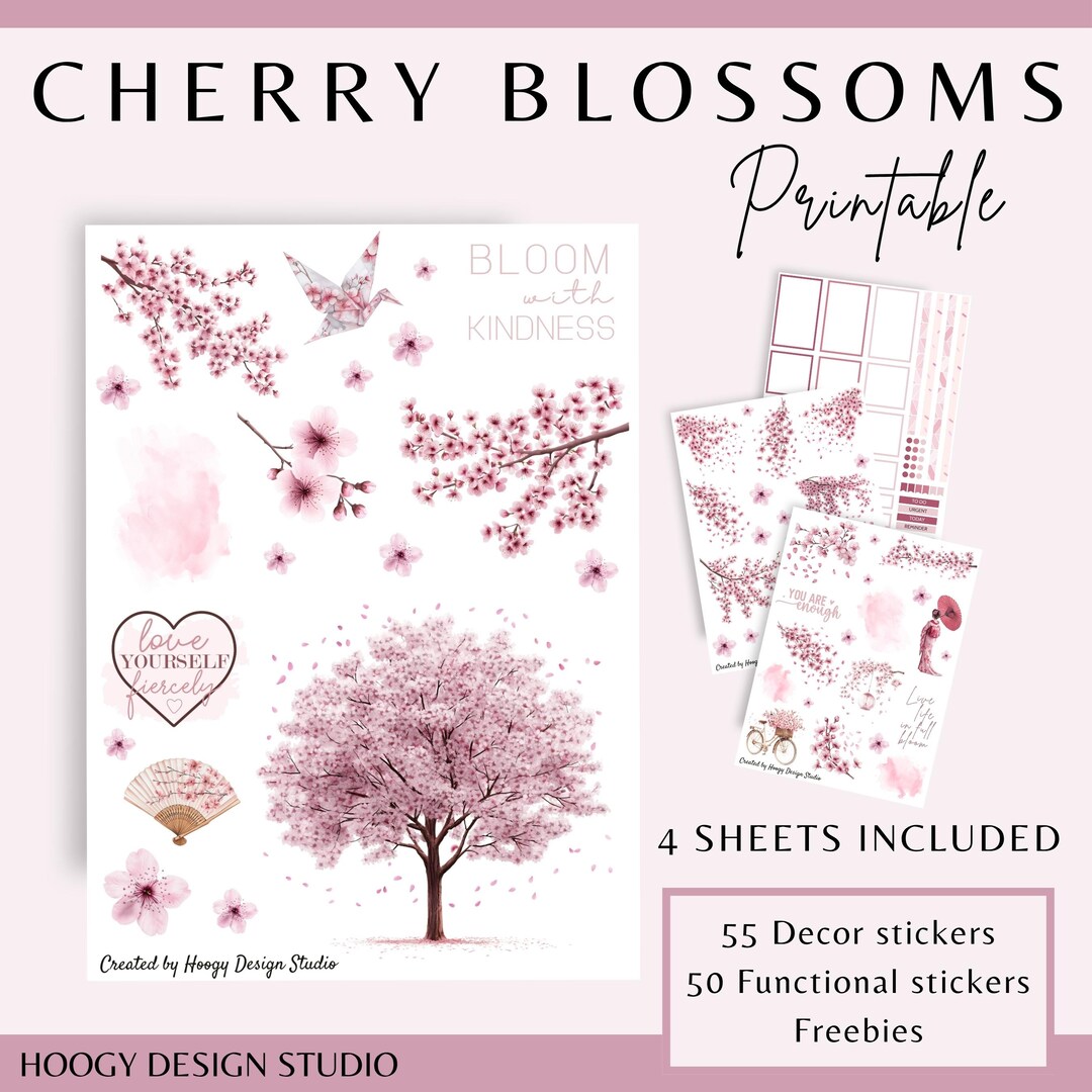 Cherry Blossoms Printable Planner Stickers | Sakura Floral Decor Bundle ...