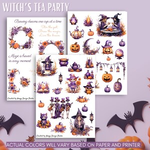 Sticker agenda imprimable Halloween | Thé magique d'Halloween avec potion de sorcière | Kit de journal indésirable Ephemera