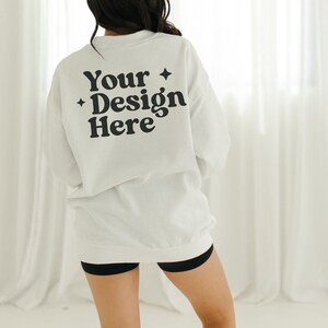 Gildan 18000 back mockup White Back Mockup Oversized White Hoodie Mockup Trendy Mock Aesthetic Mockup Words on Back Gildan White Crewneck