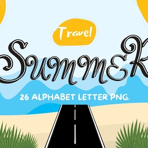26 Alfabeto de verão de viagem PNG l Letras cursivas de A a Z com e sinal l Letra Cliparts