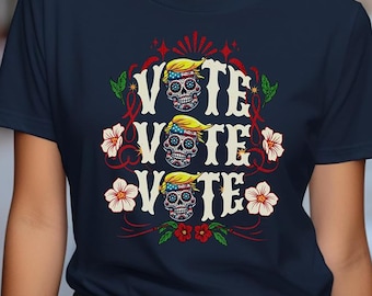 Camiseta de votación del Día de los Muertos de Trump, camiseta electoral con calaveras de azúcar, 47.° presidente, partidario de Trump, regalo patriota republicano conservador MAGA