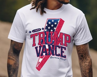 Camiseta con rayo de bandera estadounidense de Trump Vance, camiseta gráfica de apoyo a Trump, regalos republicanos patrióticos, camiseta postelectoral, MAGA conservadora