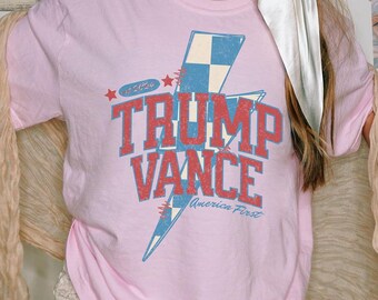 Camiseta con rayo a cuadros de Trump Vance, camiseta gráfica de apoyo a Trump, regalos patrióticos republicanos, camiseta postelectoral, MAGA conservadora