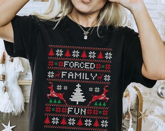 T-shirt med påtvingad familjekul, rolig jultröja, sarkastisk jultröja, matchande familjesemesterpyjamas, ful tröja, julklapp