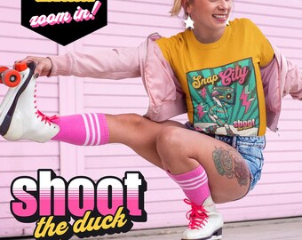 Camiseta retro de patinaje sobre ruedas, diseño gráfico de Snap City de los años 80 y 90, divertida camiseta de skater, Shoot the Duck, ropa de calle para fiestas de skate, regalo para patinadores.