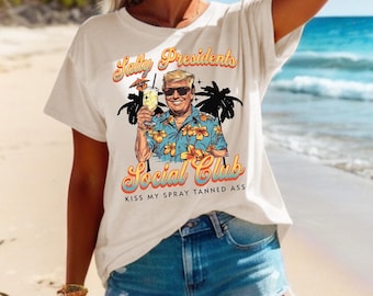 Camiseta del Club Social de Presidentes Salty de Trump, Bésame el trasero bronceado, Camiseta patriótica, Regalo republicano, Camiseta divertida de apoyo a Trump, Camisetas MAGA