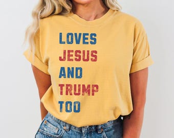 Camiseta "Ama a Jesús y a Trump también", camiseta gráfica de apoyo a Trump, regalos patrióticos republicanos, camiseta conservadora religiosa cristiana MAGA