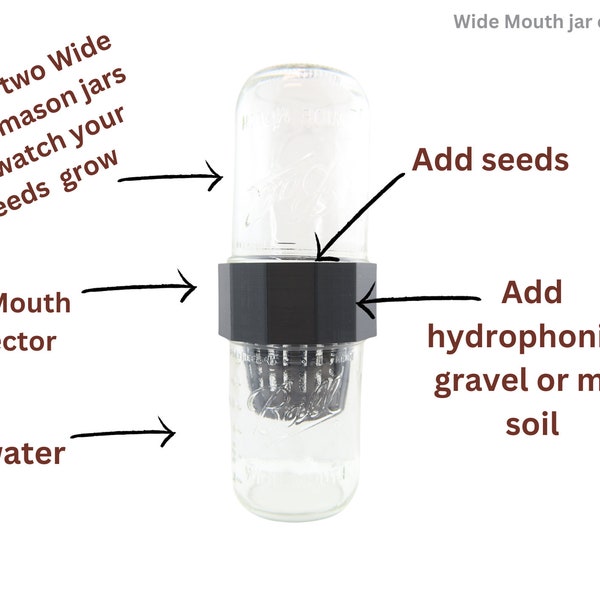 WIDE MOUTH -Ugrow Mason Jar Connector for Indoor Gardening | Plant Growth System Kit - Color Black
