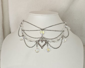 Necklace "Orion" Moon Star Heart Astrology Celestial Jewellery Jewelry White Silver Prom Elegant Handmade