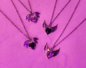 Devil & Angel Matching Pendant Necklaces (black + Pink) Gothic