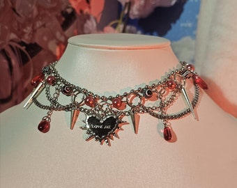 Alternative "Yandere" Necklace Choker Red Heart Spike Goth Alternative Jewellery Jewelry Handmade
