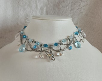 Necklace "Solaris" Moon Star Heart Astrology Celestial Jewellery Jewelry Blue Turquoise Silver Prom Elegant Handmade