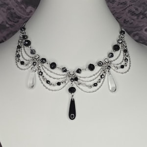 Alternative "Obsidia" Gothic Droplet Necklace Black & Silver Handmade Jewellery