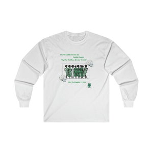 May include: White long-sleeved top with a graphic of women in green dresses, and text that reads "Iota Phi Lambda Sorority, Inc. Epsilon Chapter Together We Shine, Divided We Fall" and "Ain't No Stoppin' Us Now."