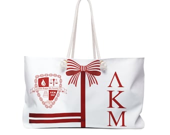 Lambda Kappa Mu Sorority Weekender Bag | Red Crest Bow Tote
