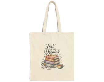 Lost in My Dreams Tote Bag - Book Lover Cotton Canvas Shopper