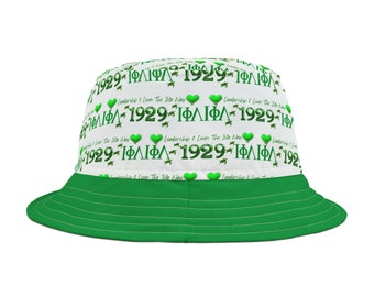 Vintage Heritage Bucket Hat - Groen en Wit 1929 Sorority Print