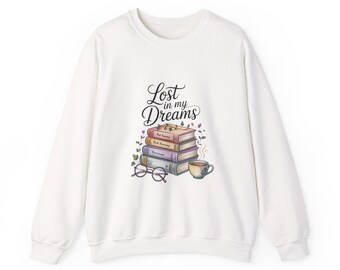 Book Lover Sweatshirt – Stacked Books & Coffee Design