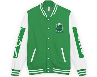 Iota Phi Lambda Sorority Varsity Jacket Green & White Greek Letter Bomber | Sisterhood, Leadership, Legacy