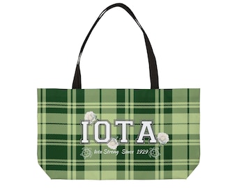 Iota Phi Lambda-draagtas, groen geruit studentenverenigingcadeau