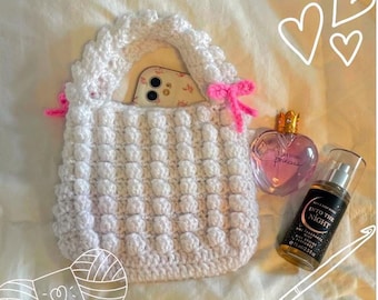 Crochet bubble bag | bubble stitch | crochet pink bows