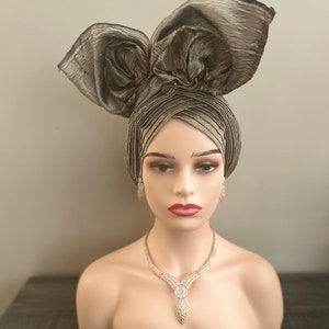 African autogele Autogele African Head tie  ready to wear grey autogele