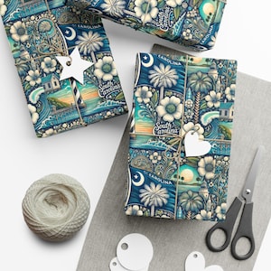 South Carolina Gift Wrapping Paper | Palmetto Trees, Crescent Moons & State Symbols | Scenic Coastal Wrap for Holidays and Celebrations