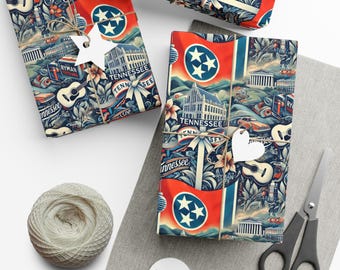 Tennessee Wrap Gift Wrapping Paper | State Flag | Music | Nashville | Decor for Travelers and Celebrations