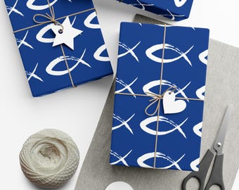 Confezione regalo cristiana / Confezione regalo con Gesù / Regali a tema religioso / Bianco e blu / Ichthys