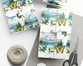 Carta da regalo dell'Oregon / Orgoglio locale / Decorazione con pini / Idea per incartare i regali da viaggio