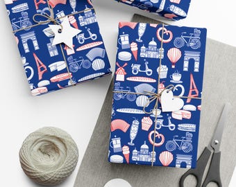 Parisian Icons Gift Wrapping Paper | French Culture Travel Wrap