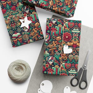 Embrulho de presente de Natal inspirado no Grateful Dead | Papel de embrulho festivo com motivos icônicos | Design exclusivo e colorido para Deadheads