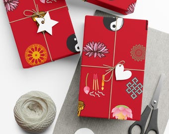 Buddhism Gift Wrapping Paper | Lotus, Buddha & Yin-Yang
