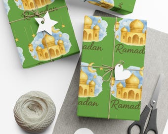 Ramadan Gift Wrapping Paper | Golden Mosque, Crescent Moon Design