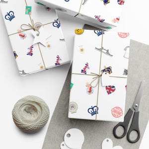 England Gift Wrapping Paper | Union Jack, Tea Sets and Royal Icons | Classic British Wrap for Holidays, Birthdays and All Occasions