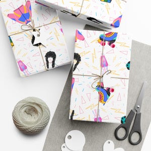Totally Rad 80s Vibes Wrapping Paper | Neon Colors, Retro Icons & Funky Patterns | Nostalgic Gift Wrap for Birthdays, Holidays and Occasions