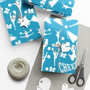Teal Cheerleader Gift Wrapping Paper | Pom-Poms, Megaphones & Cheer Spirit Icons | Fun Wrap for Cheer Teams, Birthdays and Pep Rallies