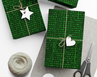 Matrix Inspired Gift Wrapping Paper | Cyberpunk Sci-Fi | 90s Movie | Green Code