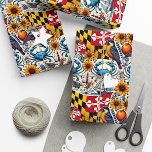 Maryland Gift Wrapping Paper | State Flag, Blue Crabs, Orioles, Black-Eyed Susans and Nautical Art | Celebrate the Old Line State in Style