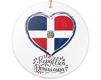 Adorno navideño con forma de corazón con la bandera de República Dominicana / Recuerdo cultural