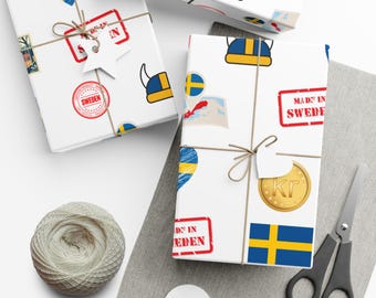 Carta da regalo svedese / Carta da regalo blu e gialla / Orgoglio nordico / Decorazioni svedesi / Elmo vichingo