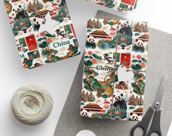 Chinese Landmarks Watercolor Wrapping Paper | Panda & Culture Gift Wrap